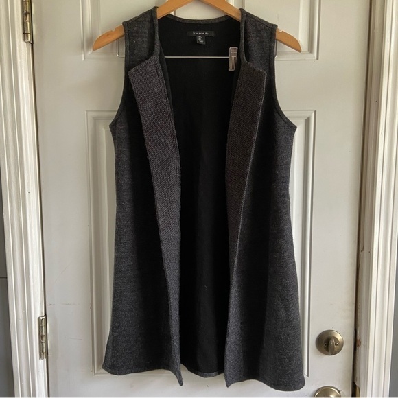 Tahari Merino Wool Open Front Knit Sweater Vest Gray Size Small - Picture 5 of 10